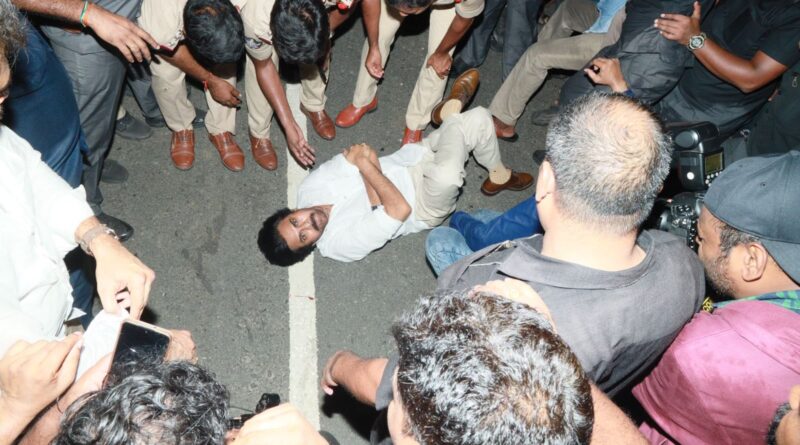 pawan kalyan lies on road to protest