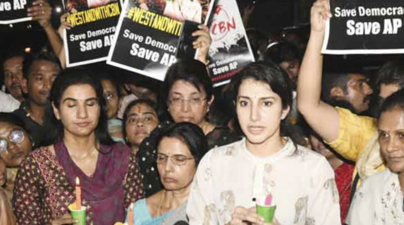 nara brahmani and nara bhuvaneshwari protest with candles