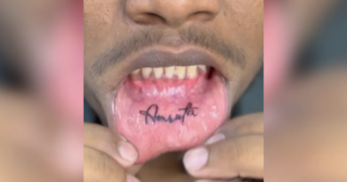 in a viral news man gets his girl friend's name tattooed on lower lip