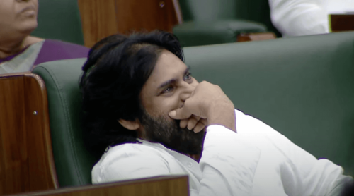 pawan kalyan laughs in ap assembly as chandrababu naidu talks about his protest on road