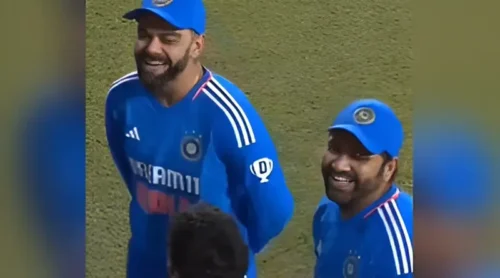 virat and rohit cant stop their laugh after liyanage walks out of field